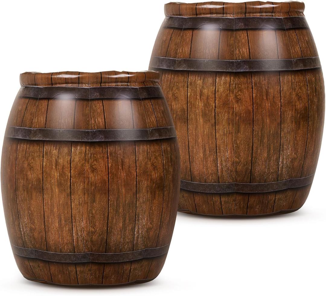Civaner 2 Pcs Western Cowboy Party Decoration, PVC Inflatable Pirate Barrels Western Cowboy Decor Barrel for Wild West Adventure Party Nautical Themed Photo Props Farmhouse Supplies