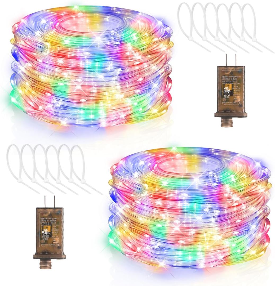 Hezbjiti 2 Pack LED Rope Lights Waterproof Rope Light 197FT 600 LED Flexible Tube Lights with 8 Modes for Garden Patio Bedroom Party Indoor Outdoor Decorations (Multicolor)