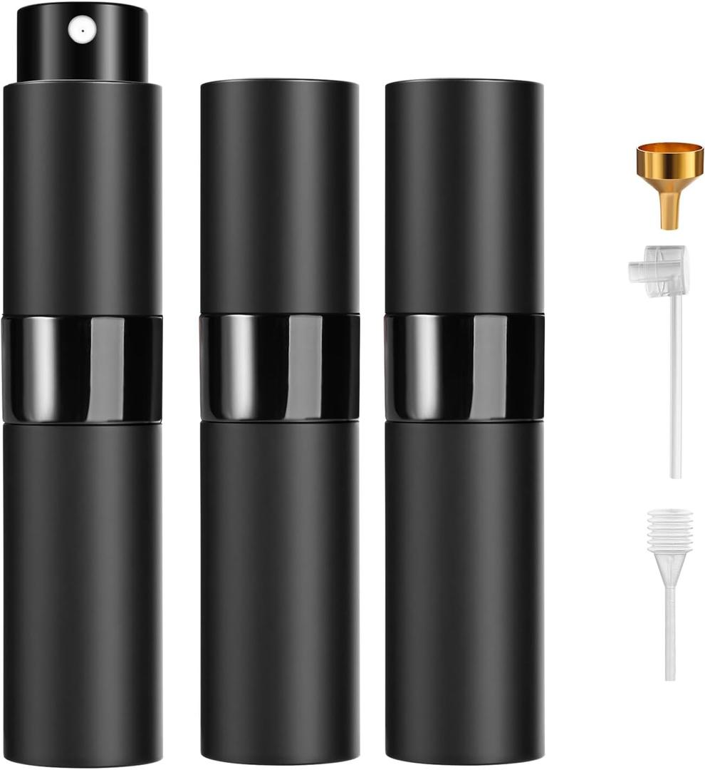 Perfume Travel Refillable Atomizer 8ML (3PCS) - Empty Cologne Spray Bottle, Portable & Leakproof Sprayer for Travel (Black)