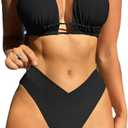Meetall Cheeky High Cut Triangle Bikini Sets for Women Cute Halter Top Swimsuits 2 Piece (Large, Black)