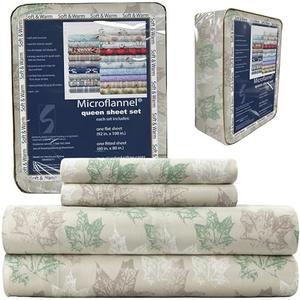 Thermee Micro Flannel Sheets Set, Queen-Size Sheet Set having 18" Deep Pocket, Soft Queen Sheets Fit Queen Mattresses, Machine Wash/Dry, No Pilling, 2 Standard Pillowcases, Bed Sheets - Falling Leaves
