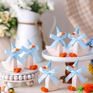 2 x Leinuosen 6 Pcs Wooden Silly Goose Decorations, Cute Handmade Goose with Bow for 1st Birthday, Nursery, Tiered Tray, Desk & Shelf Decor Baby Shower Party Decor Favors(Blue)