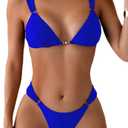 QJQ Women's 2 Piece Cheeky Bikini Sets Tie Back Ring Linked Brazilian Swimsuit Sexy Triangle Bathing Suit (Royal Blue)