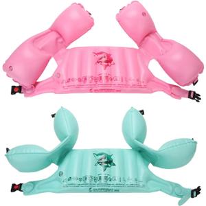 Kids Deluxe Life Jacket Swim Trainers Arm Bands Rings Floats and Swim Vest for Children (3-6 Years) (_Green + Pink)