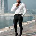 Men's Stretch Wrinkle-Resistant Solid Color Long Sleeve Dress Shirt  Slim Fit Casual Button Down Shirt (Large, White)