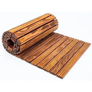 24 in x 8 ft Carbonized Wooden Garden Pathway, Roll Out Outdoor Walkway with Anti-Slip Grooves – Natural Pine Wood, Flexible Roll Up Boardwalk for Lawn, Gravel, Yard (Rustic, 24" x 8 ft)