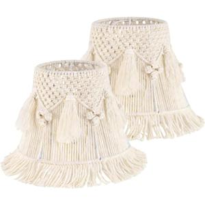 2 Pcs Boho Weave Lamp Shades with Pendant Decoration, Medium Macrame Lampshade, 7.5 x 12 x 11 inch(Spider) Bohemia Tassel Lampshades for Table & Floor Lamp - Easy Installation, Ivory-White
