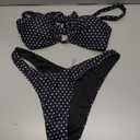 GORGLITTER Women's Polka Dots Swimsuits 2 Piece High Cut Bikini Sets Ring Tie Back Bathing Suits Black and White, Large