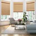 2 x SEEYE Cordless Bamboo Roman Shades, Blackout Natural Bamboo Blinds for Indoor Windows, Roll Up Blind Privacy Shade for Home, Office, Door, UV Resistant & Easy to Install, 33" W x 64" H, Carbonized