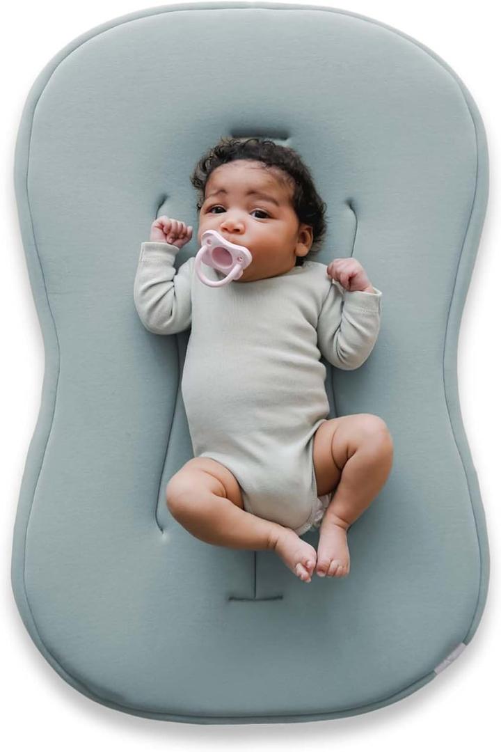 snuggle me Baby Lounger Curve (0-6 Months) - Premium Organic Cotton with Foam Core, Machine-Washable Cover, Buttery-Soft & Breathable Infant Lounger with Travel Bag (30 in x 20 in x 1.9 in) - Slate