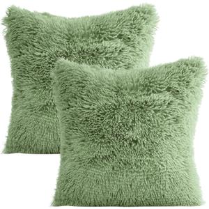 Uxcell Set of 2 Throw Pillow Covers, Soft Fluffy Cushion Covers Decorative Double Sided Plush Pillow Covers Faux Fur Decorative Square Pillowcases for Sofa 16 x 16 Inch Green