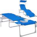 #WEJOY 4 in 1 Tanning Chair with Face Hole & Canopy & Side Table, 5 Positions Adjustable Folding Quick Dry Facedown Chaise Lounge with Pillow for Beach Poolside Outdoor Camping Patio (Darkblue)