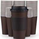 Promora 12 oz Brown Disposable Coffee Cups with Lids & Sleeves, Hot Coffee Cup Sleeves Disposable, Premium Insulated To Go Paper Cups (12 oz, Pack of 80) Brown and Black