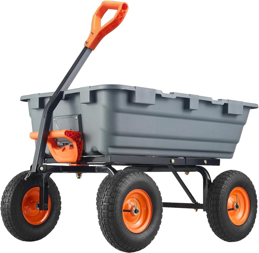 800 Lbs Heavy-Duty Poly Garden Dump Cart with 10-Inch Tires, 180 Rotating Handle & Quick Release System - Steel Frame Wheelbarrow for Soil, Plants, Wood, and Gardening Tools (Gray)