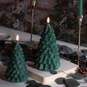 Eywamage Green Christmas Tree Flameless Candles with Remote, Real Wax Flickering LED Pillar Candles Set of 2