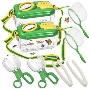 2 Sets Bug Catcher Kit for Kids, Bug Collection Kit Gifts with Insect Clip Insect Observation Box Butterfly Net Tweezer, Outdoor Activities for Kids, Outdoor Explorer Kit Insect Catching Tool