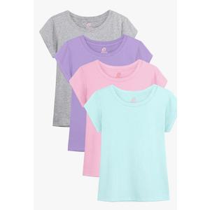 4 Pack Girls Shirts Cotton T Shirts Kids Crew Neck Tops Summer Short Sleeve Tees for Girls 10-12 Years