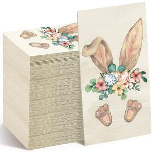 Tatuo 100 Pcs Easter Guest Napkins Easter Paper Napkins Disposable Decorative Spring Bunny Floral Flower Hand Towel for Dinner Table Centerpieces Living Room Bathroom Toilet Decor