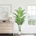 Artificial Palm Tree 6FT with White Planter, Realistic Faux Tropical Plant with Lifelike Green Leaves, Indoor Artificial Plant for Modern Home Decor