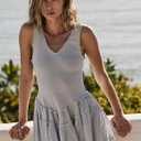 Women's 2025 Summer Cute Ruffle Mini Dresses Trendy Loose U Neck Sleeveless Casual A-Line Swing Dress with Pockets, Size XL