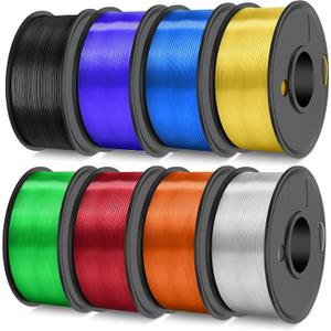PETG Filament 1.75, Transparent 3D Printer Filament Bundle, 250g/Spool, 8 Rolls, 2 Spool of Black/Transparent and 6 Spools of Clear PETG Red/Orange/Blue/Green/Purple/Yellow (0.25KG*8, Petg Bundle-0.25kg*8 Clear Filament)