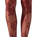 Milumia Women's Floral Lace Fishnet Tights Rose Pattern Sheer Mesh Pantyhose Stockings (All Burgundy)