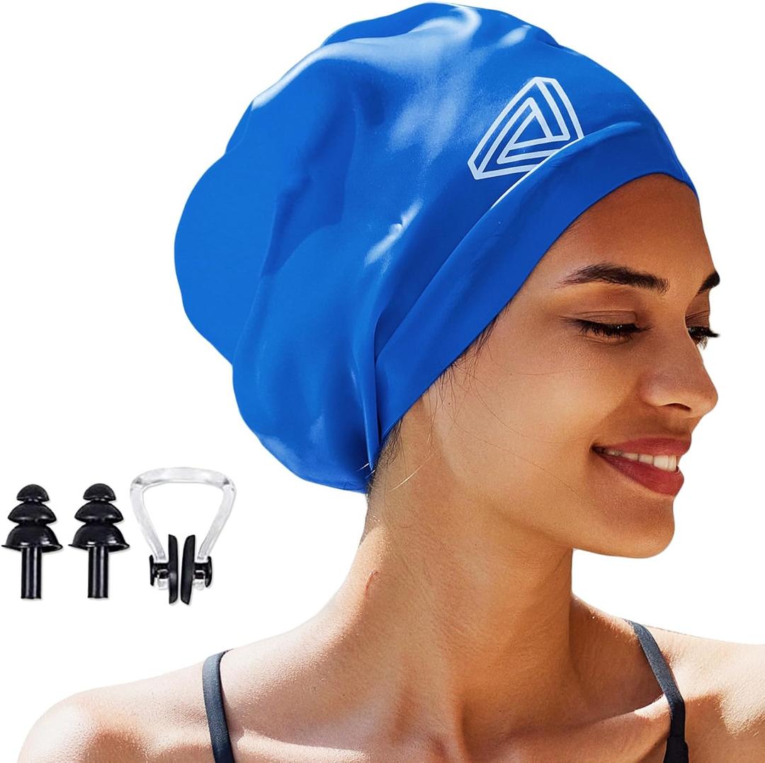 Large Swimming Cap, Suitable for Men and Women, Specially Designed Swimming Cap, Suitable for Very Long and Thick Curly Hair and Braids, Keep Hair Dry (X-Large, Blue)