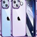 5 in 1 Crystal Clear for iPhone 14 Case with 2X Screen Protector+2X Camera Lens Protector [Not-Yellowing & Military Grade Drop Protection] Slim Protective Phone Case for iPhone 14 6.1'' Purple