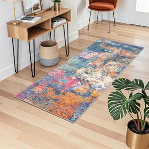 Abstract 2x5 Runner Rug for Home - Washable Hallway Rugs Modern Stain Resistant Runners for Kitchen Indoor Mat for Laundry, Bedroom Non Slip Thin Super Soft Room Decor Floor Carpet 2x5 Colorful/Multi
