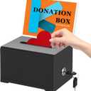 KYODOLED Black Suggestion Box with Slot and Lock for Voting, Donation Box with Sign Holder, Tip Jar, 6.2" x 4.6" x 4.0" (Black-PS-1P)