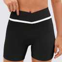 Aoysky Womens Buttery Soft Crossover Biker Shorts 5" Criss Cross V High Waisted Seamless Workout Yoga Athletic Shorts (Black, M)