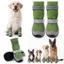 Winter Dog Snow Boots with Fleece Lining, Dog Shoes for Medium Large Size Dogs, Waterproof Dog Booties and Paw Protectors, Anti-Slip & Reflective Dog Shoes for Snow Outdoor, Hiking (Green-Size 4)