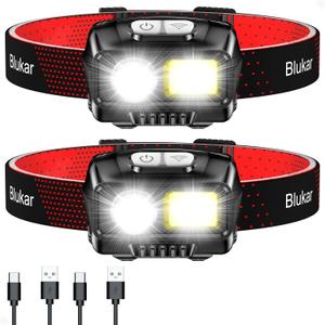Blukar LED Headlamp Rechargeable,2000L High Lumen Super Bright Dimmable Headlight Flashlight with Motion Sensor- 8 Modes,Spotlight&Floodlight,IPX5 Waterproof for Camping,Hiking,Running,Fishing -2 Pack (Black)