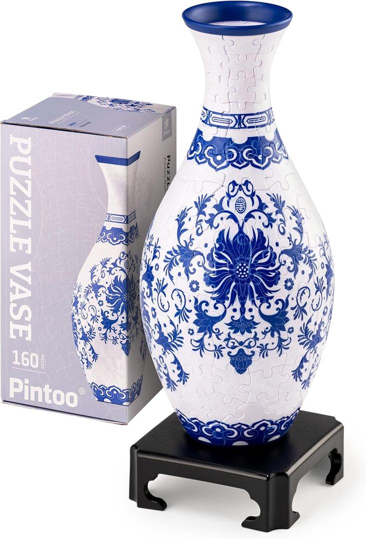 Pintoo 3D Puzzle Vase Unique Flower Vase Made by 160 Curved Plastic Puzzle Pieces House Warming Gift for Flower Arrangements and Home Decoration, for Mom [S1032] (Classic, Indigo Age)