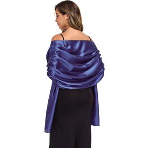 Shawls and Wraps for Evening Dresses Satin Women Long Scarf Wedding Guest Shawl (79x28 inches, Navy)