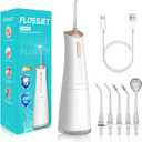 Water Dental Flosser Cordless Oral Irrigator with 300ml 5 Tips 4 Modes USBCharger Portable Travle Irrigation Cleaner IPX7 Electric Irrigador Dental for Teeth Cleaning (White)