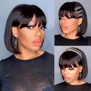 Bob Wig With Bangs Human Hair 180% Density Glueless Short Bob Wigs For Women