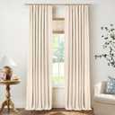 INOVADAY 100% Blackout Curtains for Bedroom, Black Out Curtains 63 Inch Long, Clip Rings Linen Blackout Drapes, Thermal Insulated Room Darkening for Living Room, 2 Panels - Cream,W50xL63