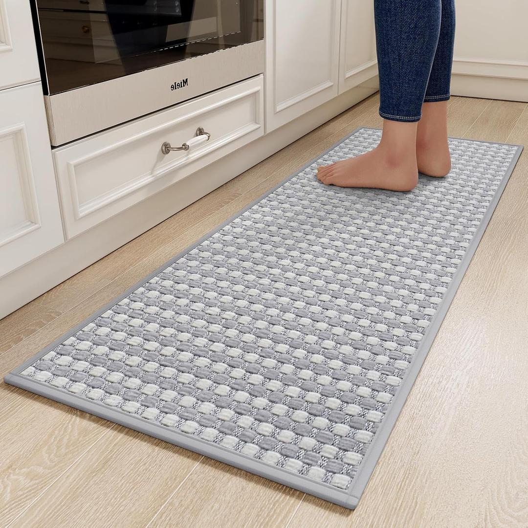 Kitchen Rugs Non Slip Washable, Rubber Backing Soft Chenille Braided Kitchen Mats for Floor, Super Absorbent Kitchen Runner Rug Standing Mat Sink Mat, Easy to Clean, Gray 17"x47" (A- Light Grey ( Rubber Backed))