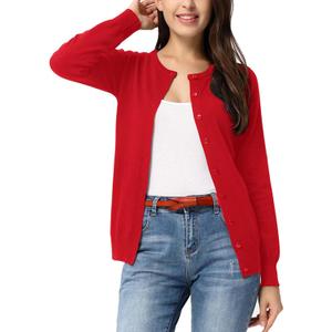 GRACE KARIN Womens Long Sleeve Knit Cardigan Sweaters Casual Dressy Open Front Button Down Cardigans Spring Outfits, Small, Red