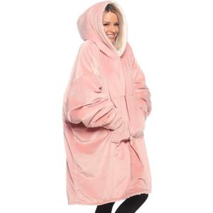 THE COMFY Original | Sherpa Lined Microfiber Fleece Wearable Blanket, Oversized Design with Hood and Pocket from Shark Tank (Blush)