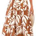 PRETTYGARDEN Women's Summer Maxi Dress 2025 Resort Wear Boho Floral V Neck Puff Short Sleeve Ruffle Flowy Beach Long Dresses (Khaki, Smal)