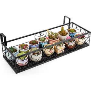 Balcony Flower Pot Stand Rack Patio Railing Shelf Plant Pots Holder Windows decorate (L, Black)