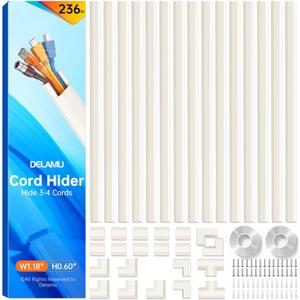 Delamu Beige Cord Hider, 236in Cord Covers for 3-4 Wires on Wall, Beige Cable Hider Wire Covers for Cords, Wire Hiders for TV on Wall, TV Cord Hider Wall to Hide Wires, 15x L15.7 W1.18 H0.6in