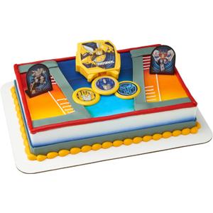 DecoSet Transformers Autobot Battle Cake Topper, 6-Piece Interactive Set of Transformer Decorations and Supplies for Party Cakes