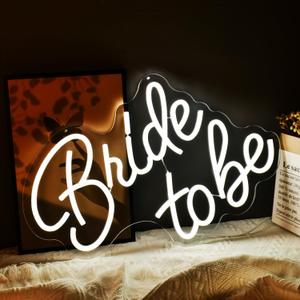 Bride to Be Neon LED Sign White Letters Light Sign 17.7x12.2 Reusable Neon Wall Decor Engagement Gifts Bachelorette Party Supplies Bridal Shower Decoration
