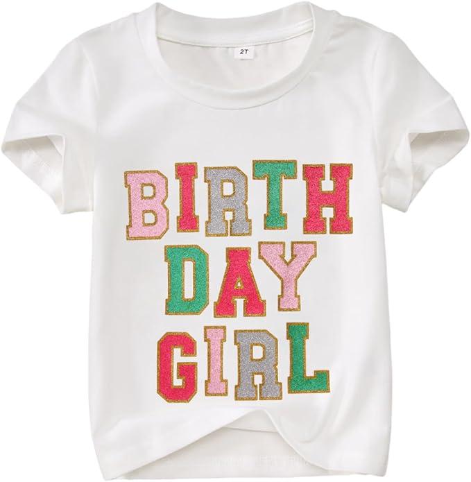 GLIGLITTR Birthday Girl Shirt for Toddler Kids Sequins Birthday Outfit T-Shirt Cute Summer Party Gift Tee Tops 2-6 Years (White, 2T)