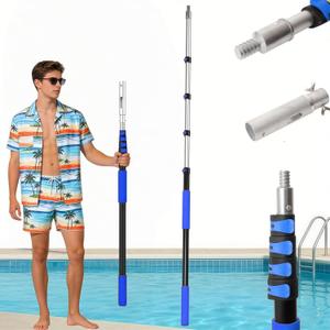 AgiiMan 4-16 FT Telescopic Pool Pole, Swimming Pool Pole with 4 Baffle Locks Durable Aluminum and Vacuum Ports Telescopic Extendable Poles Use with Cleaning Nets, Skimmers, Brushes and More