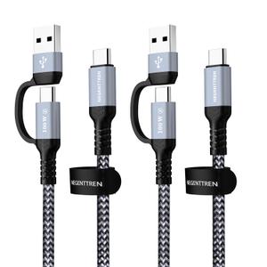 2 in 1 USB C to C Cable 100W (6FT, 2Pack), 5A Fast Charging Type A to C Charger Cord Nylon Braided USB C Cable for iPhone 16 Max Series, MacBook Pro, iPad (100W Cable)