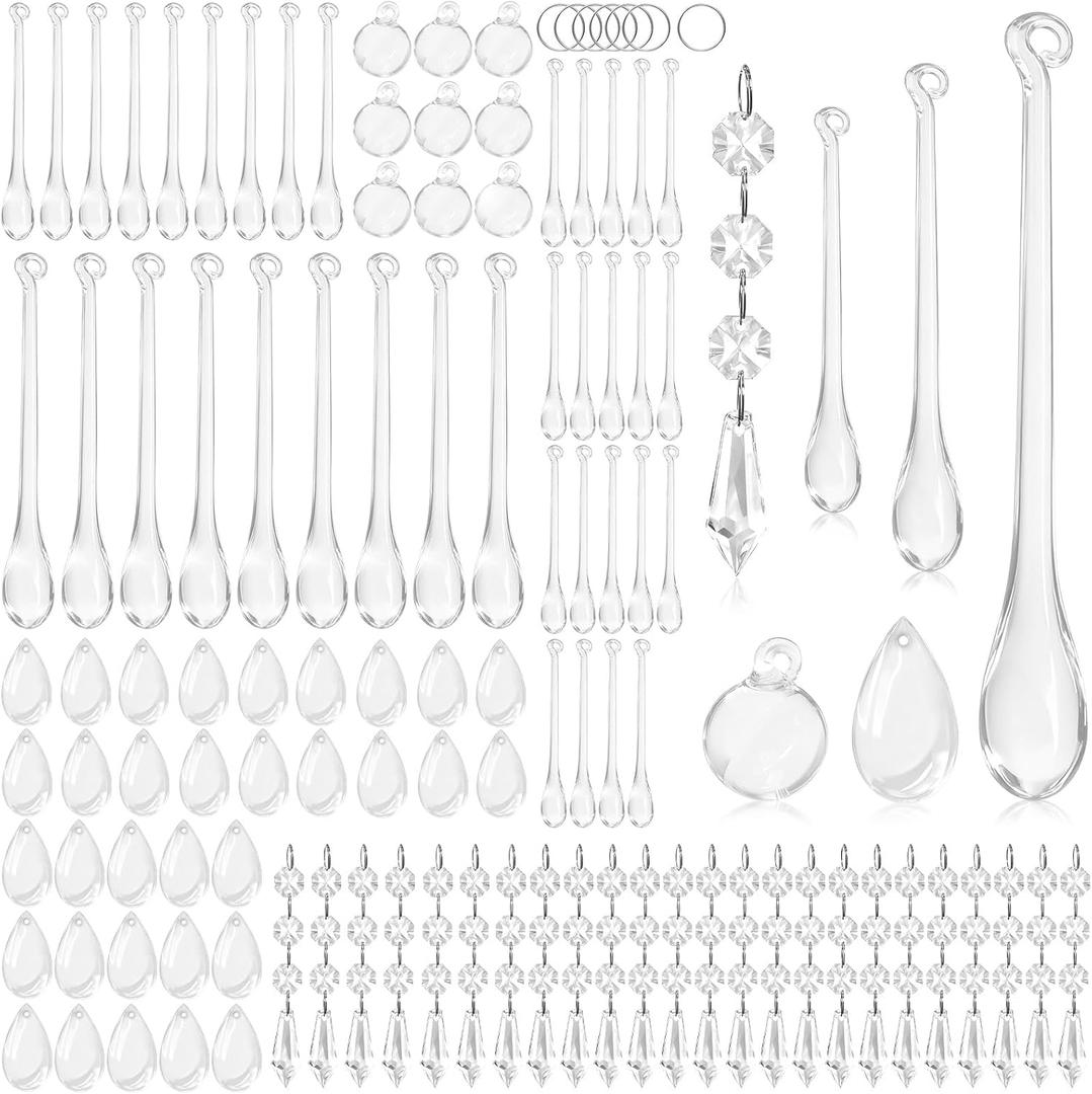 105 Pcs Christmas Tree Decoration Crystal Ornaments Clear Acrylic Hanging Teardrop Chandelier Garland Pendant Ornaments for Xmas Wedding Party Home Decor